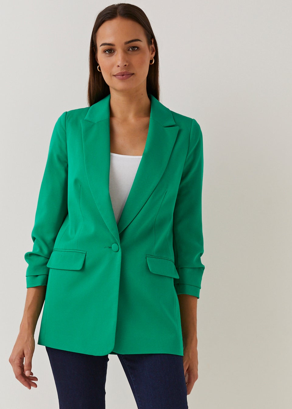 Et Vous Green Ruched Sleeve Blazer