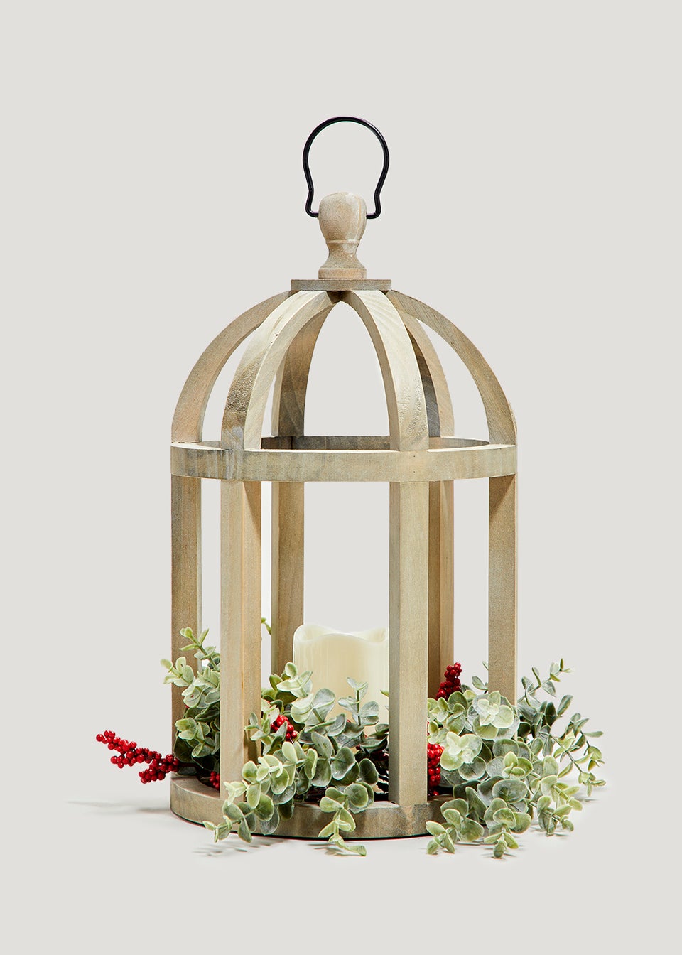 Wooden Lantern With Foliage (31cm x 31cm x 44cm)