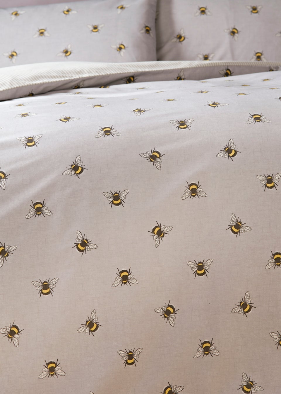 Grey Bee Print Reversible Duvet Cover