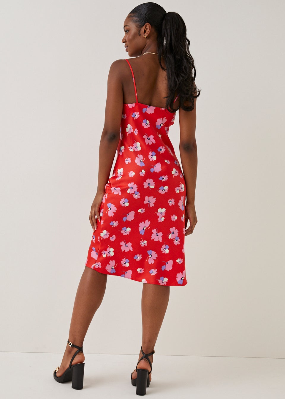 Red floral sales satin dress