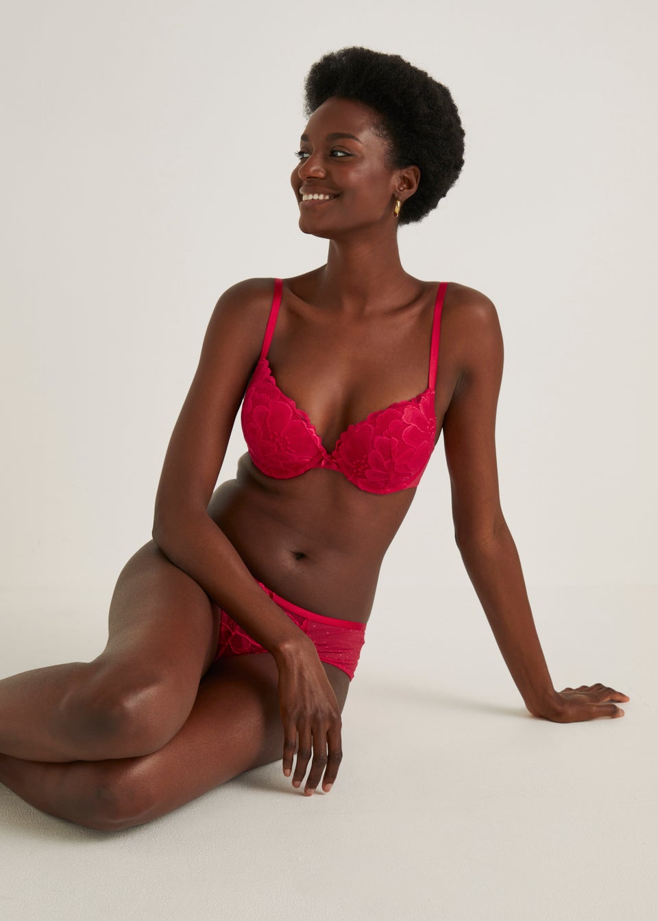 Red Floral Super Enhance Bra