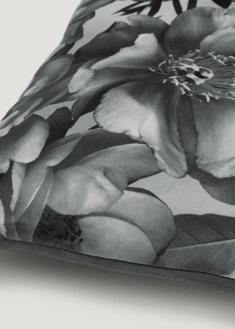Grey Floral Velvet Cushion (43cm x 43cm)