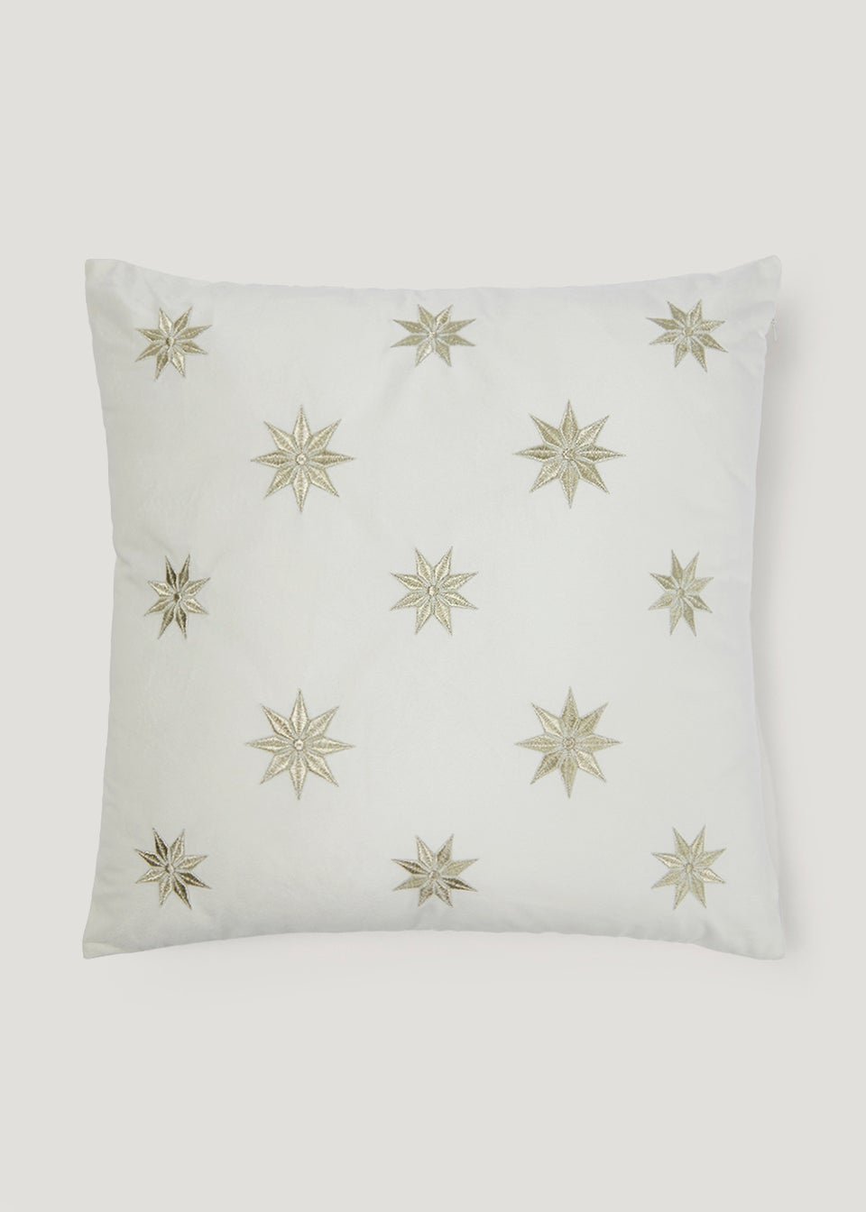 Cream Embroidered Star Velvet Cushion (43cm x 43cm)