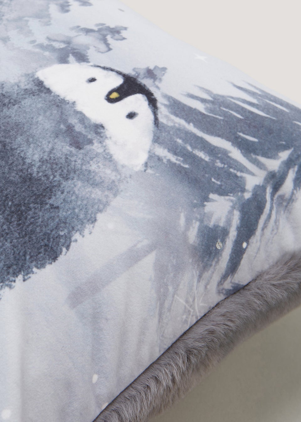 Grey Penguin Faux Fur Cushion (30cm x 50cm)