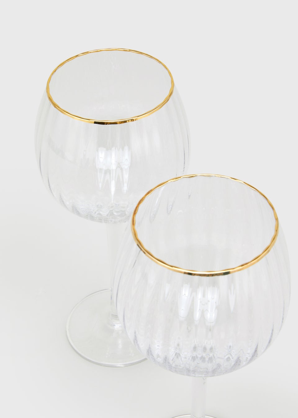 2 Pack Metallic Rim Ribbed Clear Wine Glasses (22.5cm x 9.5cm)