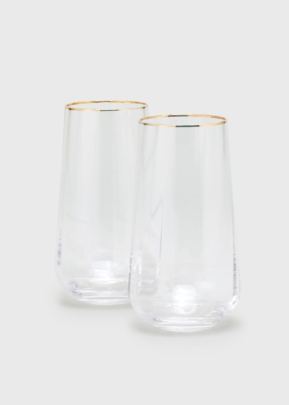 2 Pack Metallic Rim Ribbed Clear Tumblers (7cm x 14cm)