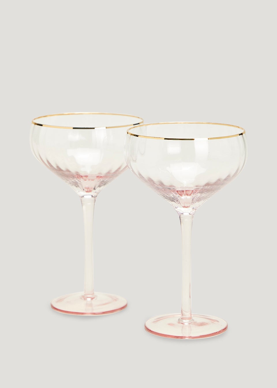 2 Pack Metallic Rim Ribbed Pink Coupe Glasses (18cm x 10.5cm) Matalan