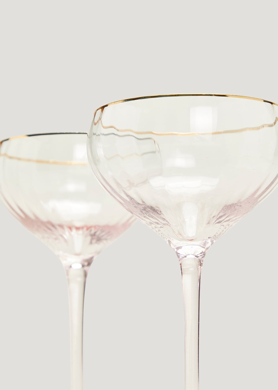 2 Pack Metallic Rim Ribbed Pink Coupe Glasses (18cm x 10.5cm) Matalan