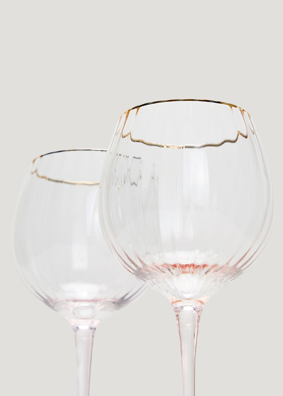 2 Pack Metallic Rim Ribbed Pink Wine Glasses (9.5cm x 22.5cm)