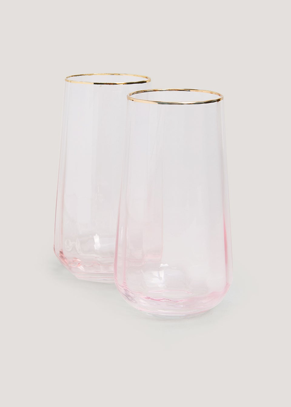2 Pack Metallic Rim Ribbed Pink Tumblers (7cm x 14cm)