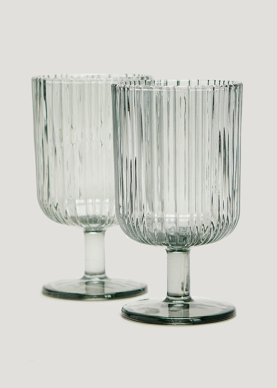 2 Pack Grey Ribbed Wine Glasses (14cm x 8cm)
