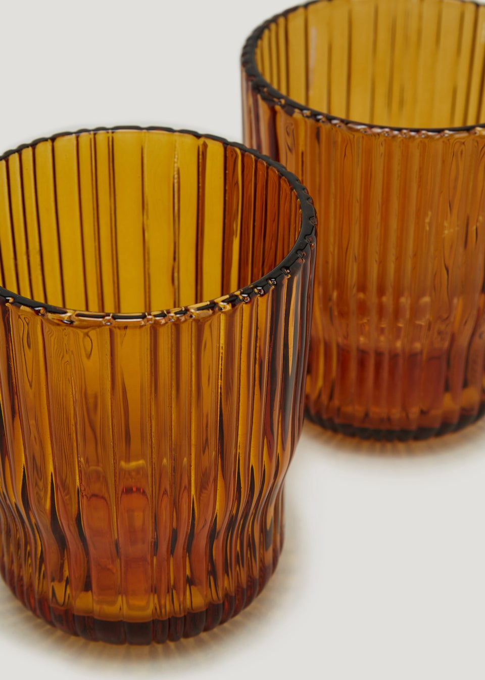 2 Pack Amber Ribbed Tumbler Glasses (9.5cm x 8cm)