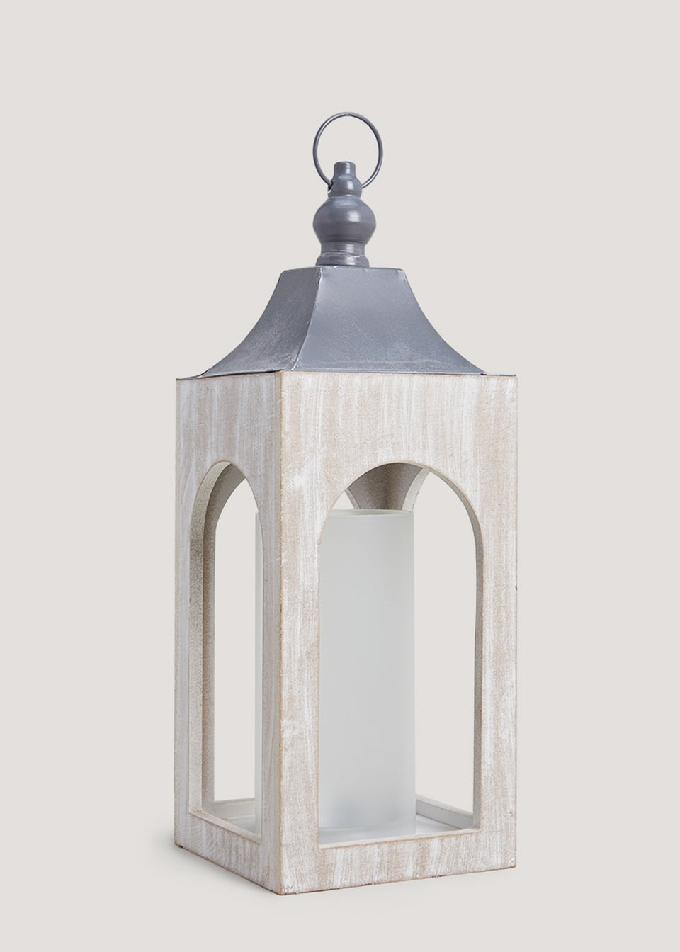 Metal & Wood Lantern (26cm x 37cm)