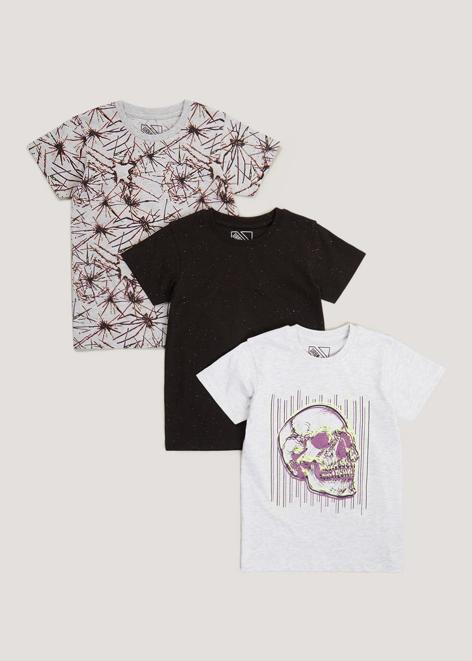 Boys 3 Pack Plain & Glitch T-Shirts (4-13yrs)