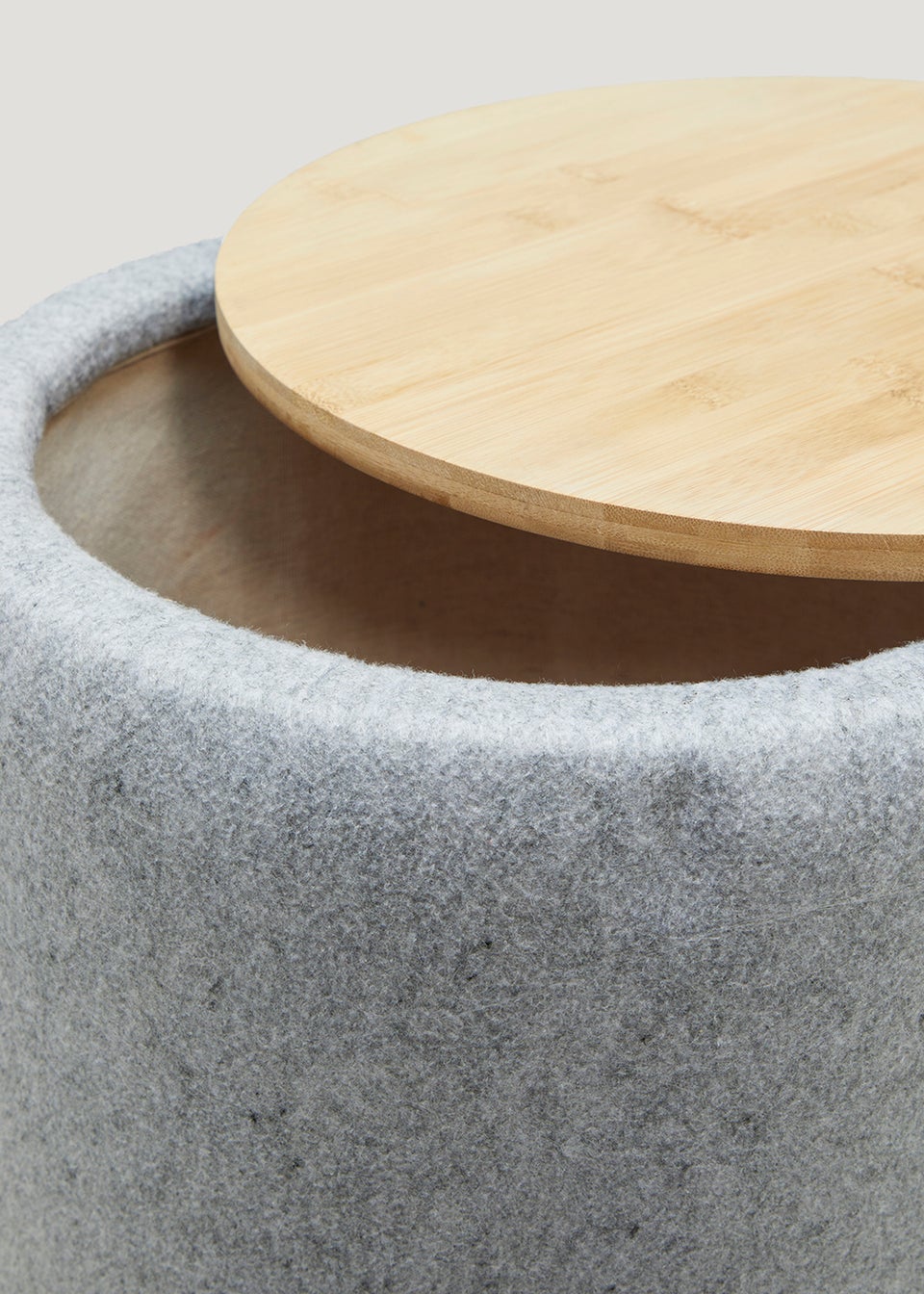 Grey Wood Top Felt Storage Pouffe (34cm x 43cm)