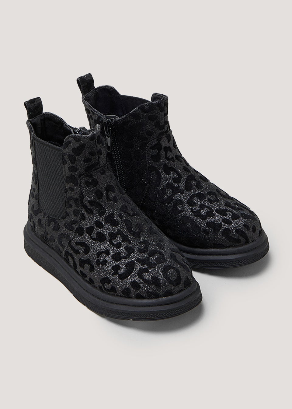 Girls Black Leopard Print Chelsea Boots Younger 4 12 Matalan