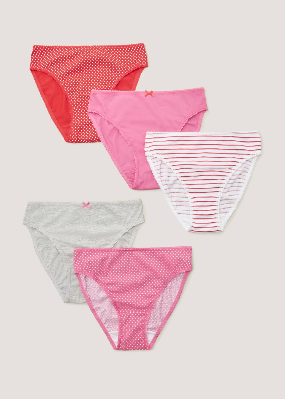 5 Pack Spots & Stripes High Leg Knickers
