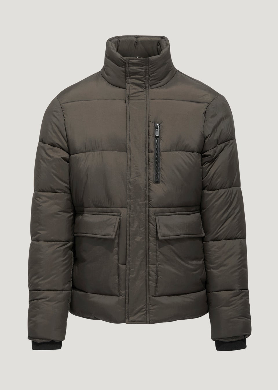 Brown Funnel Neck Puffer Coat