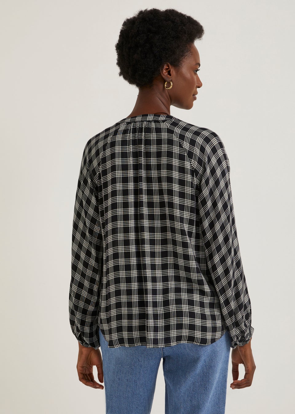 Black Check Popover Blouse