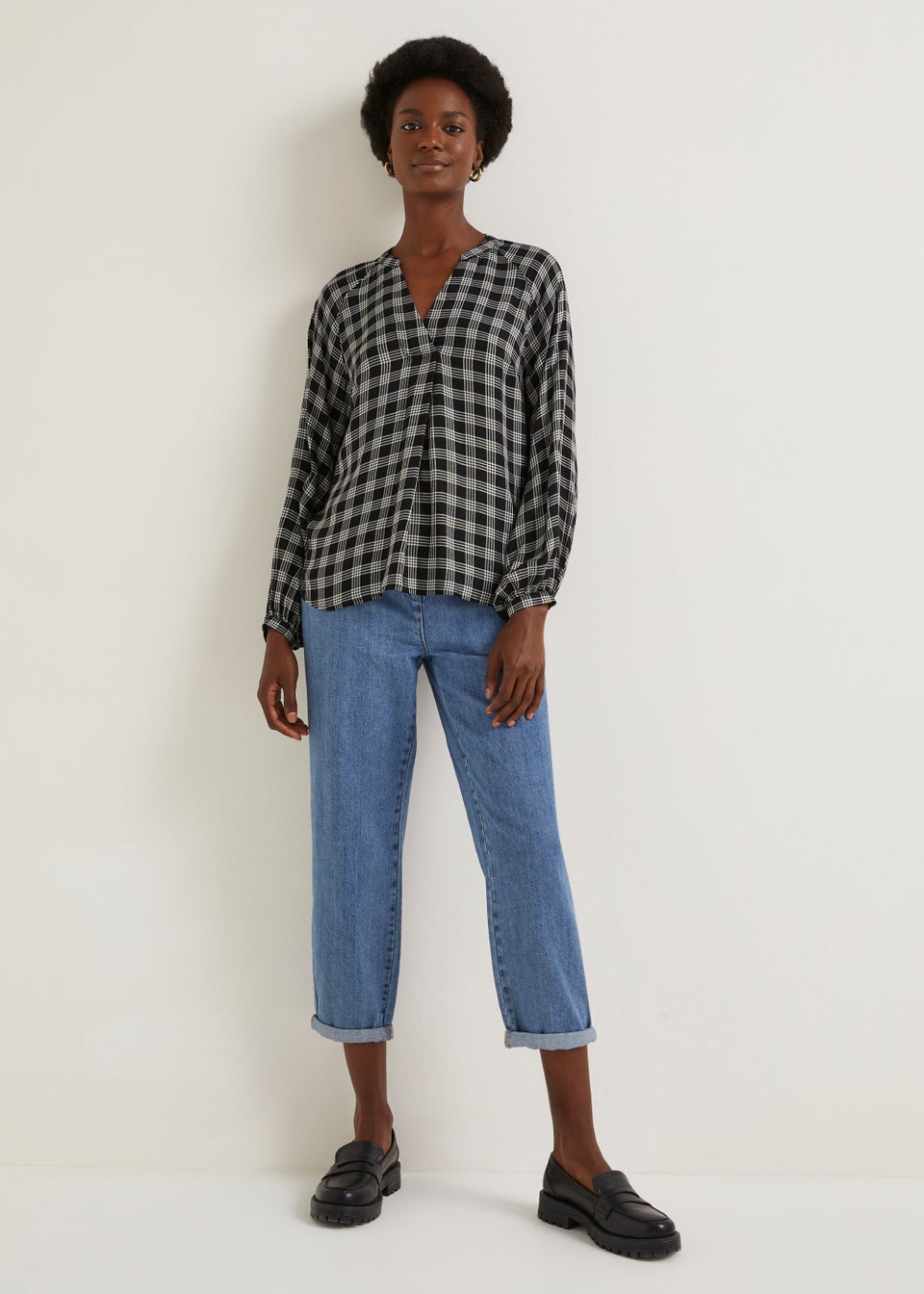 Black Check Popover Blouse