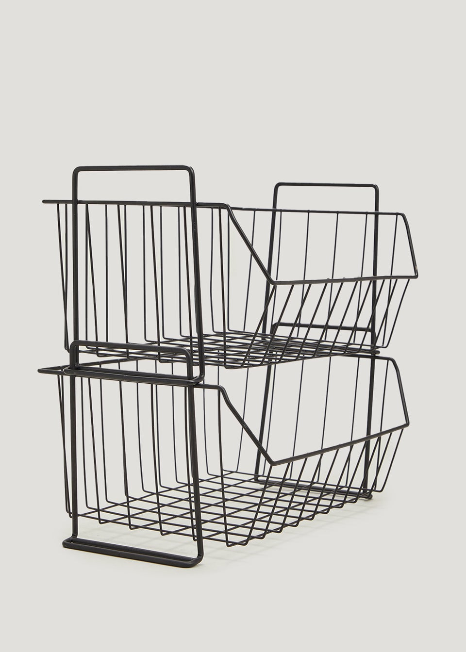Black Metal Wire 2 Tier Stacking Basket Set (34.5cm x 30cm)