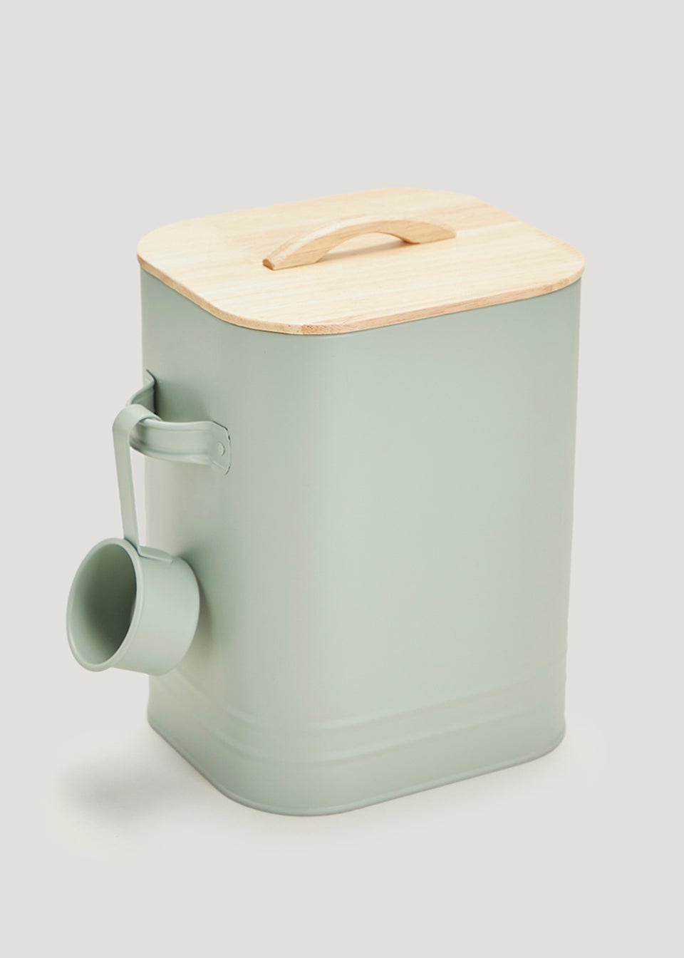 Green Laundry Powder Tin With Wooden Lid & Scoop (25cm x 23cm x 14.5cm)