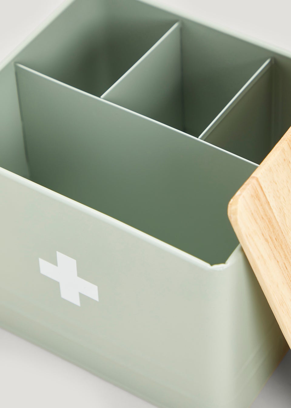 Green Medical Tin With Wooden Lid (13.5cm x 15.5cm x 18cm)