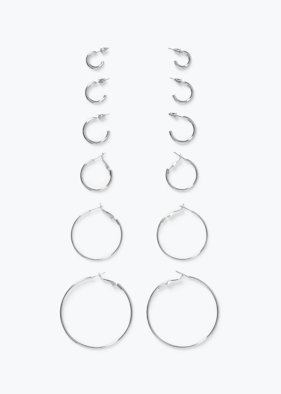6 Pack Silver Gradual Hoop Earrings