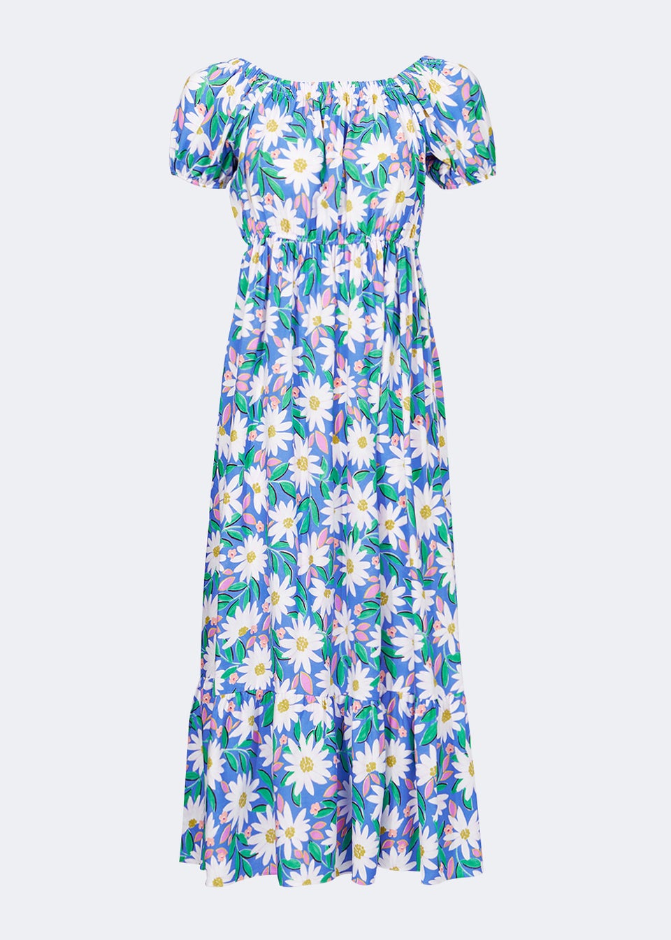 Blue Floral Bardot Midi Dress