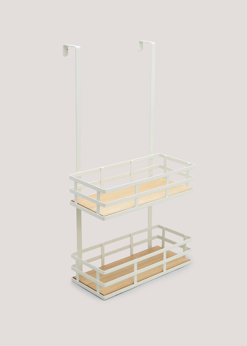 White Wire & Wood Over Door Bathroom Baskets (58.5cm x 13.5cm x 31.5cm)