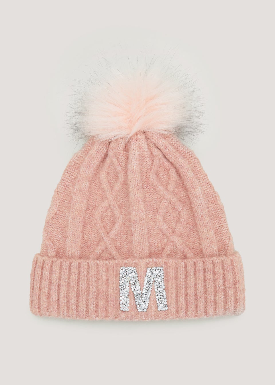Girls Pink Alphabet Bobble Hat (7-10yrs)
