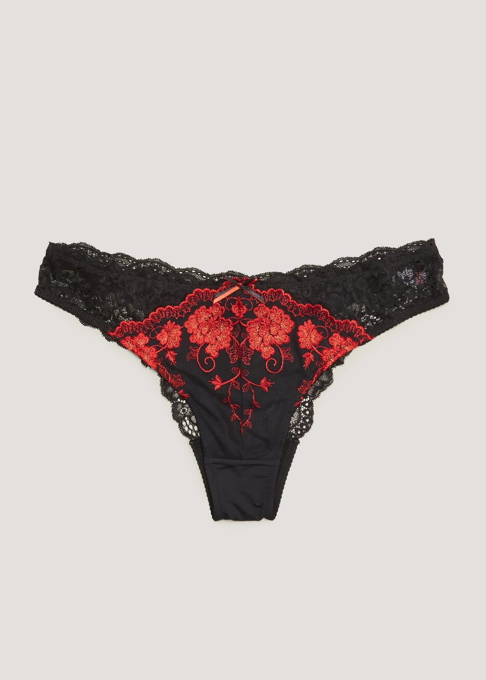 Black & Red Floral Embroidered Knickers