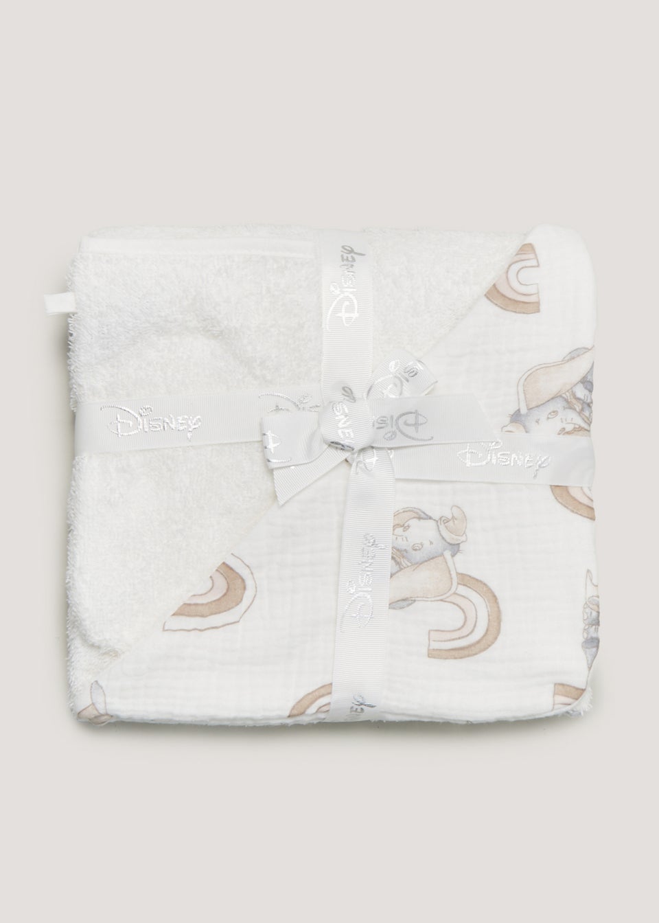Cream Disney Dumbo Hooded Towel Wash Mitt Set 80cm x 80cm Matalan