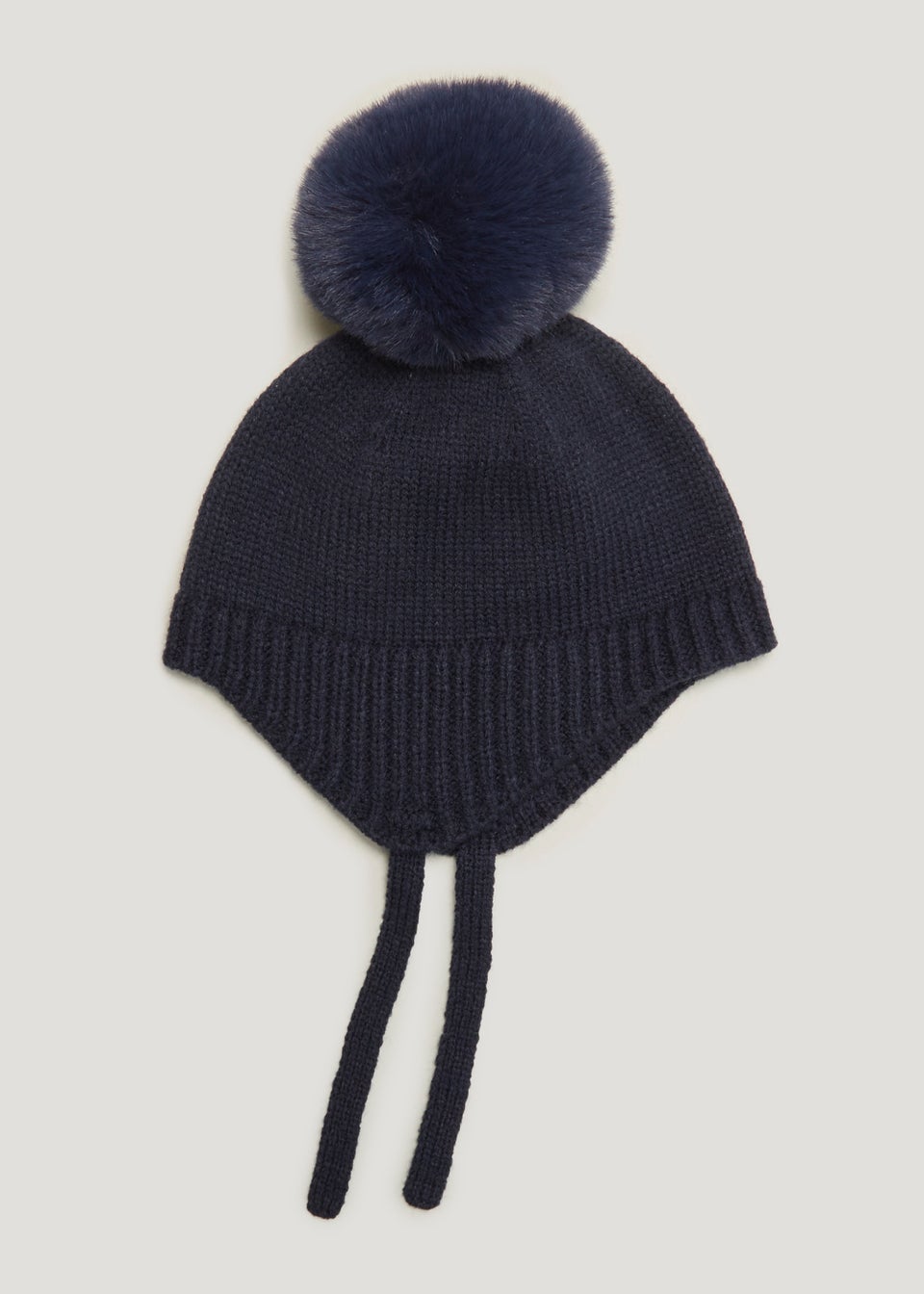 Navy Pom Pom Baby Trapper Hat (Newborn-24mths)