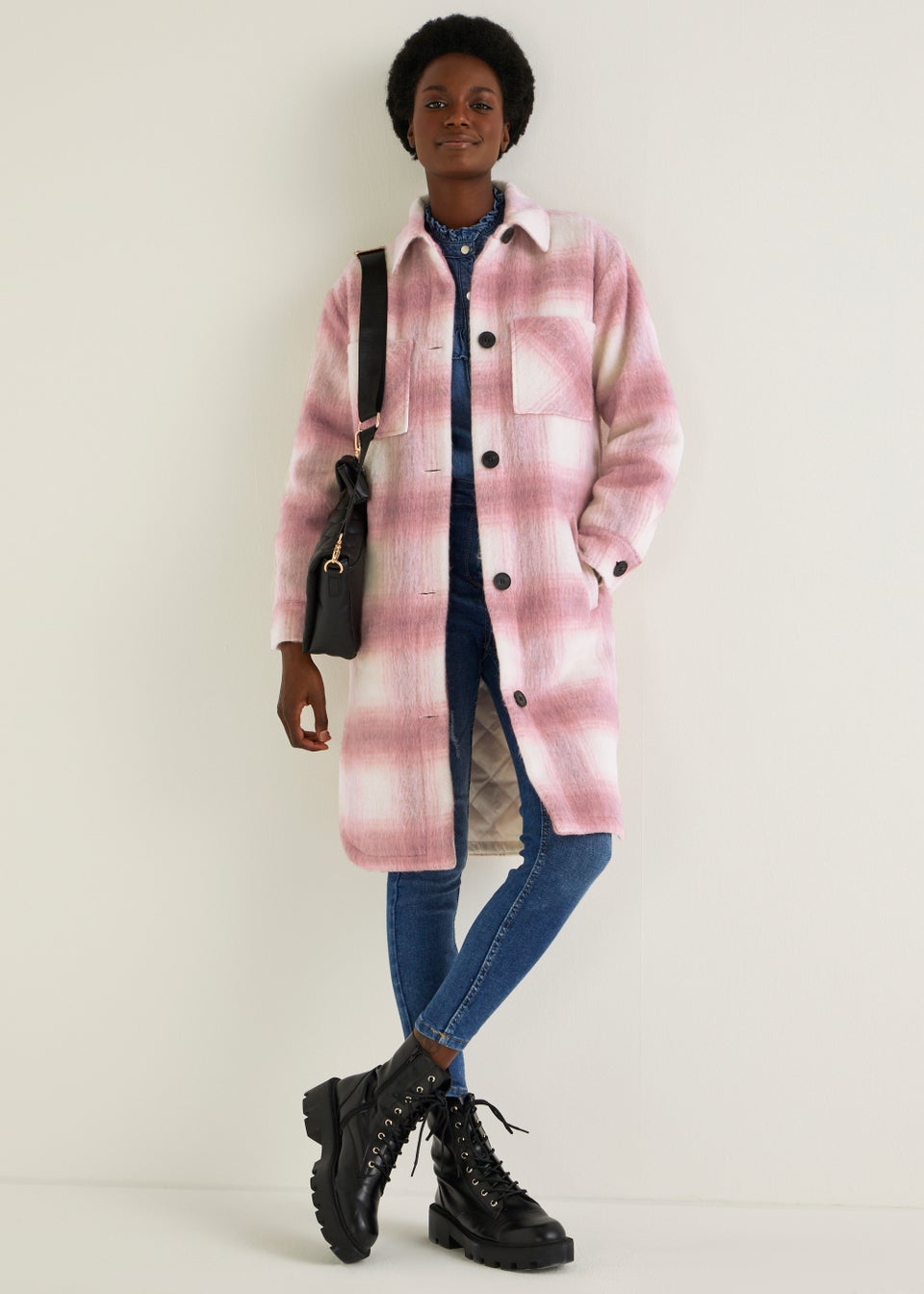 Pink Check Long Shacket - Matalan