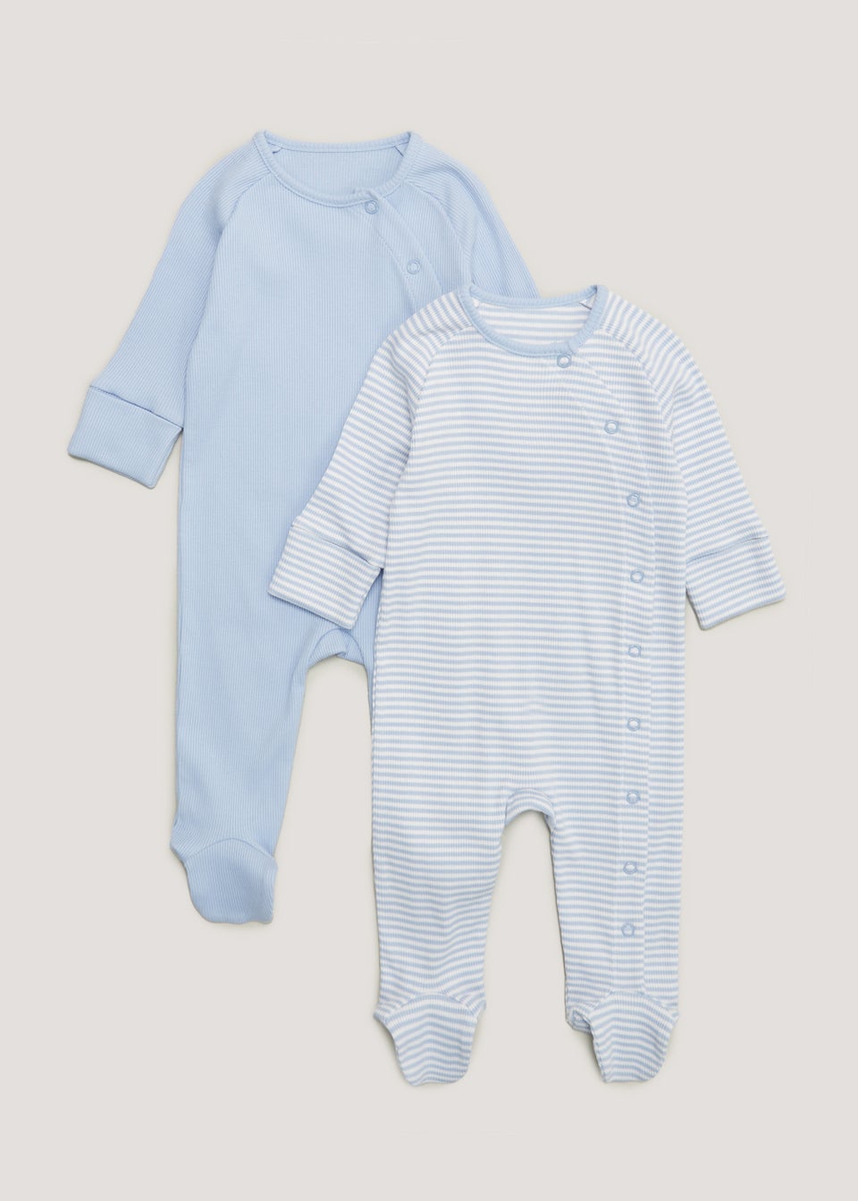 Baby 2 Pack Blue Ribbed Sleepsuits (Newborn-12mths)