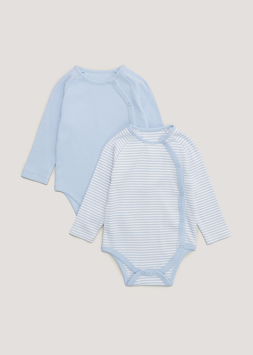 Baby 2 Pack Blue Ribbed Long Sleeve Bodysuits (Tiny Baby-18mths)