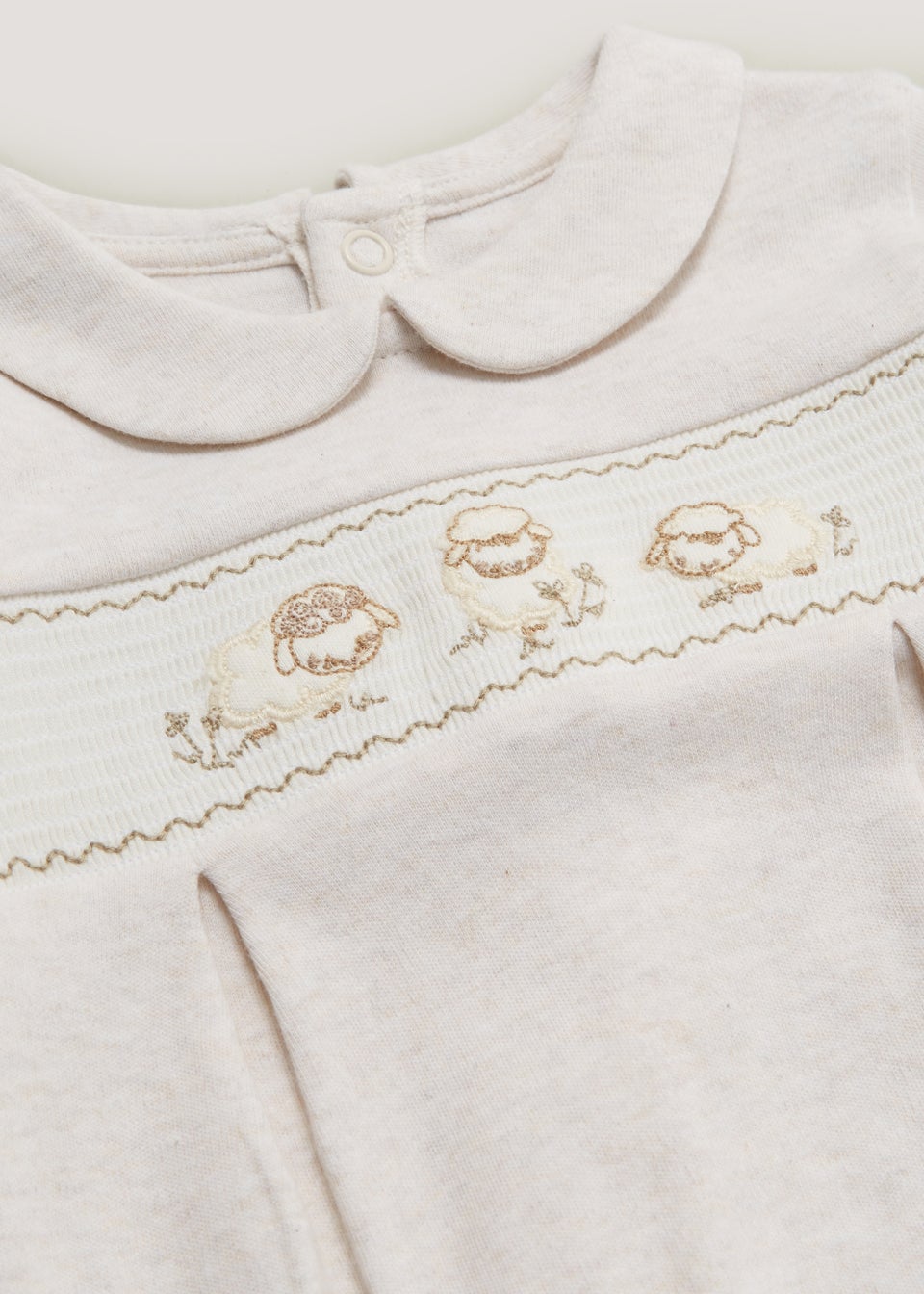 Baby Oatmeal Sheep Smock Sleepsuit (Tiny Baby-12mths)