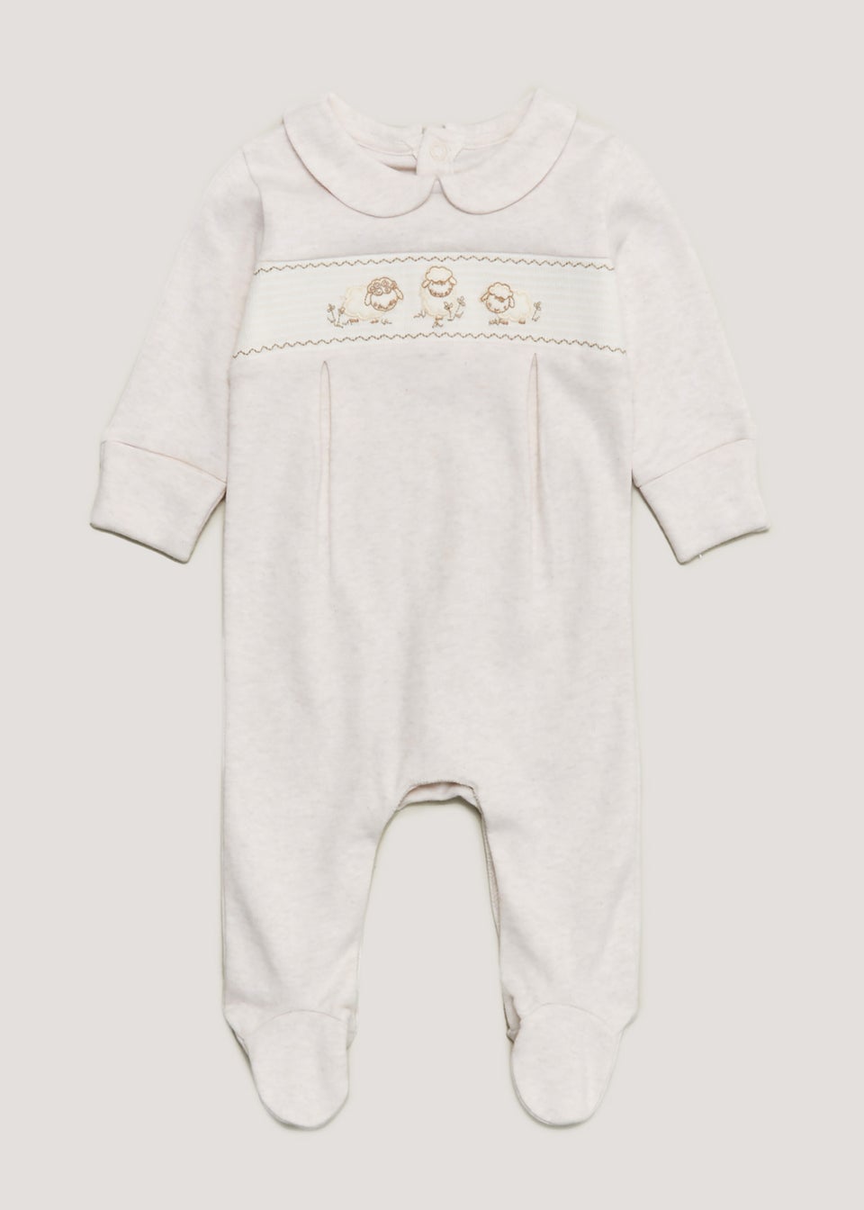 Baby Oatmeal Sheep Smock Sleepsuit (Tiny Baby-12mths)