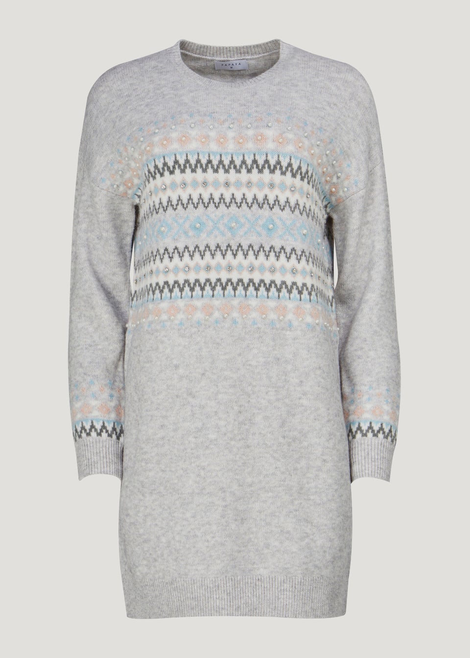 Grey Marl Pearl Fair Isle Mini Dress