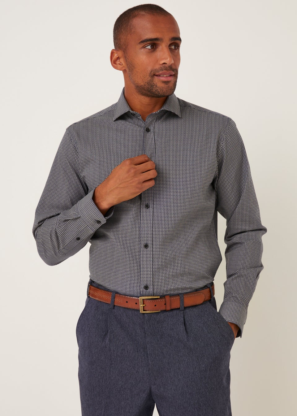Taylor & Wright Navy Puppytooth Stretch Fit Shirt