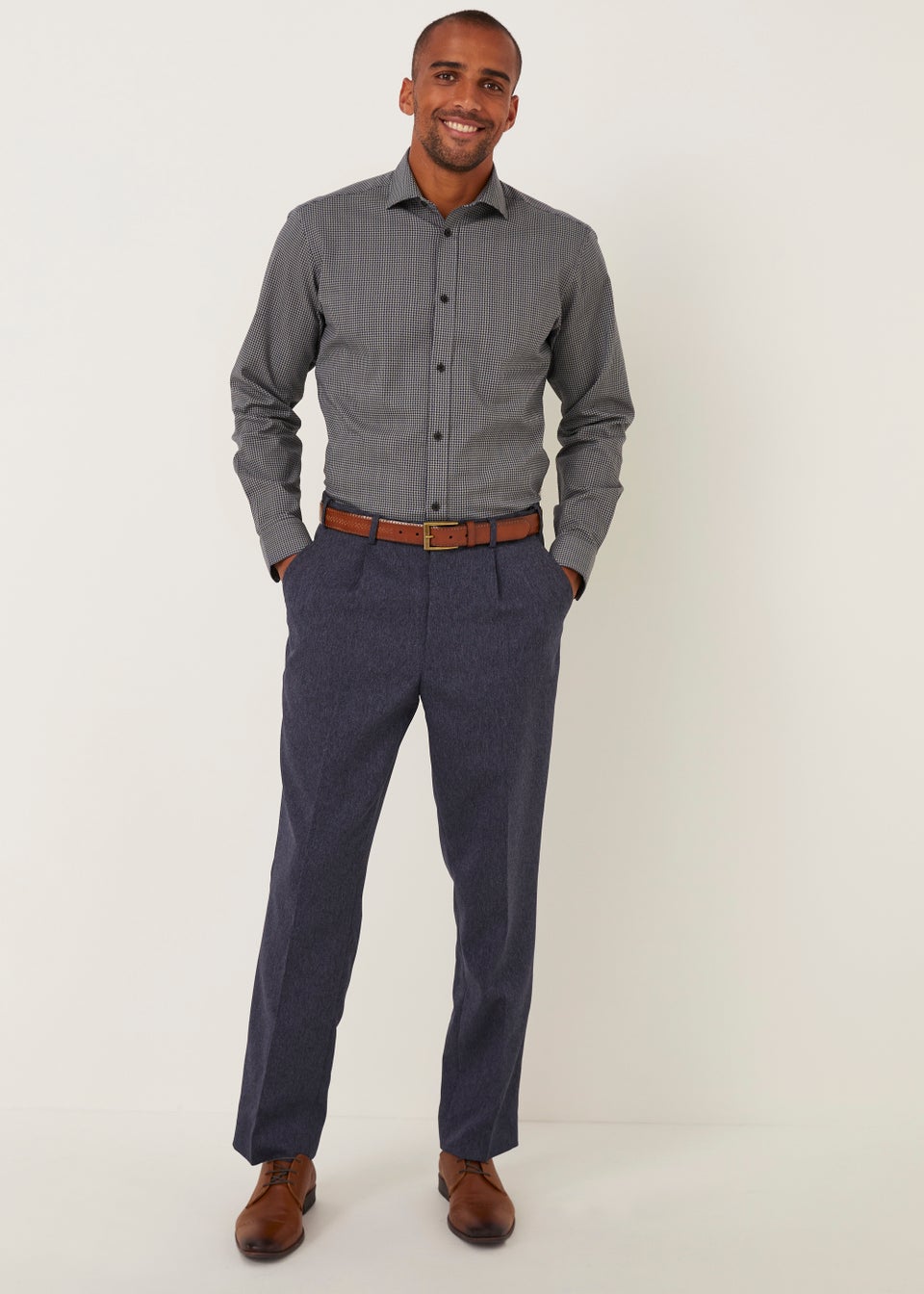 Taylor & Wright Navy Puppytooth Stretch Fit Shirt