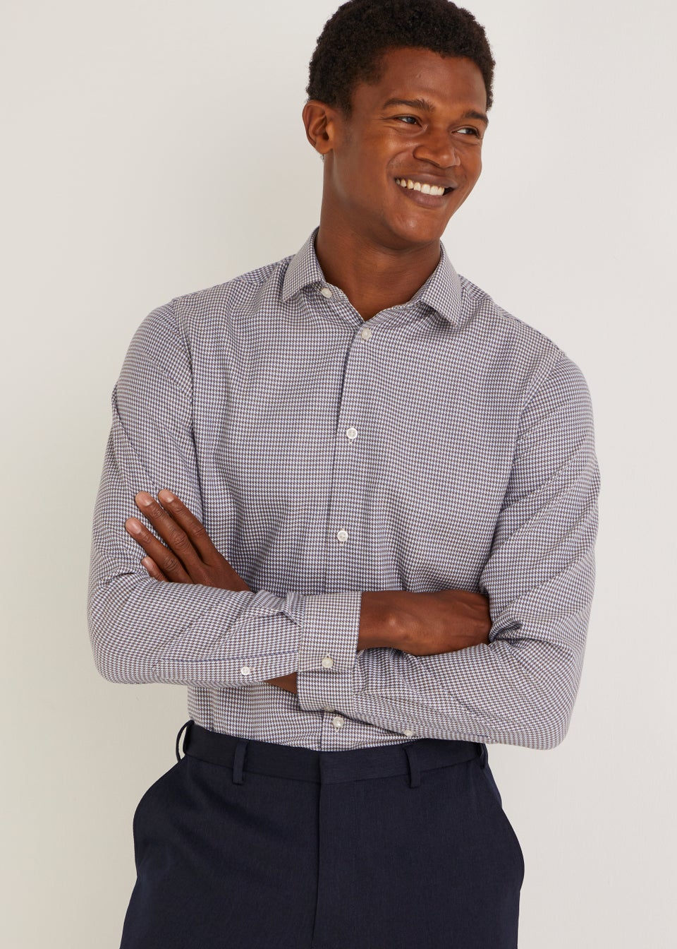 Taylor & Wright Navy Puppytooth Slim Fit Shirt