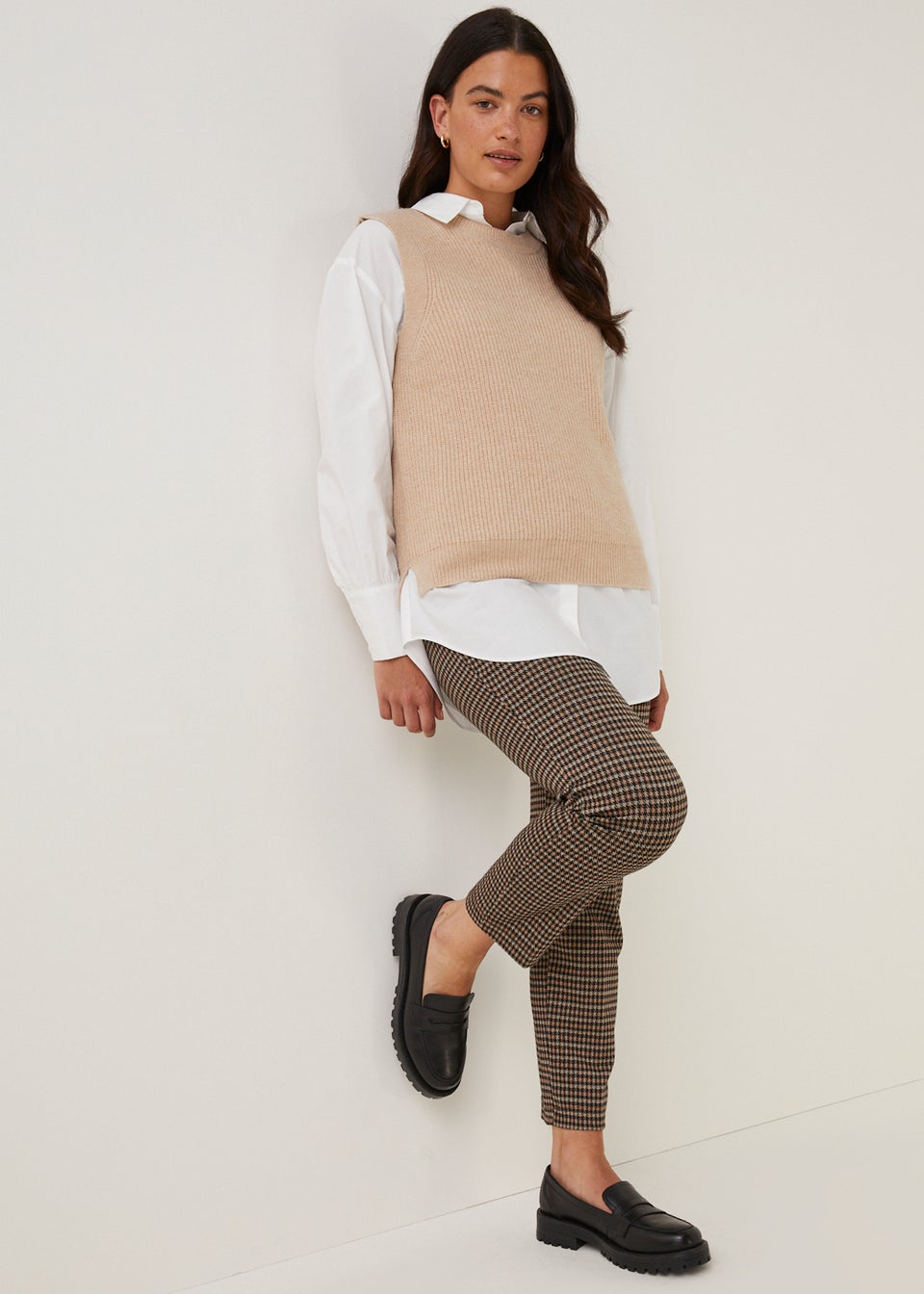 Brown Heritage Check Elastic Back Trousers