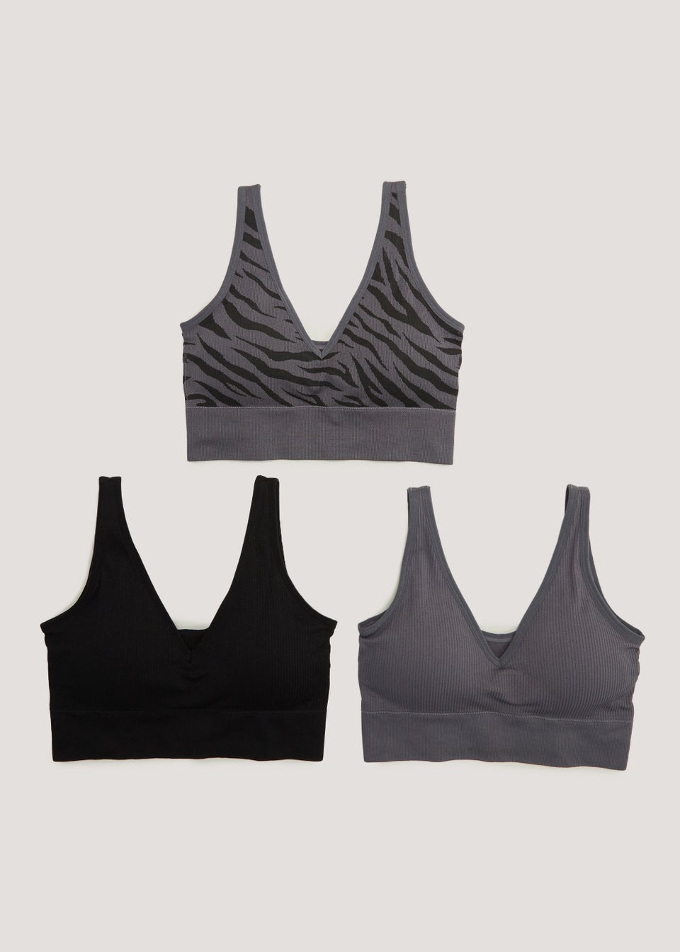 3 Pack Seam Free Ribbed Bralettes