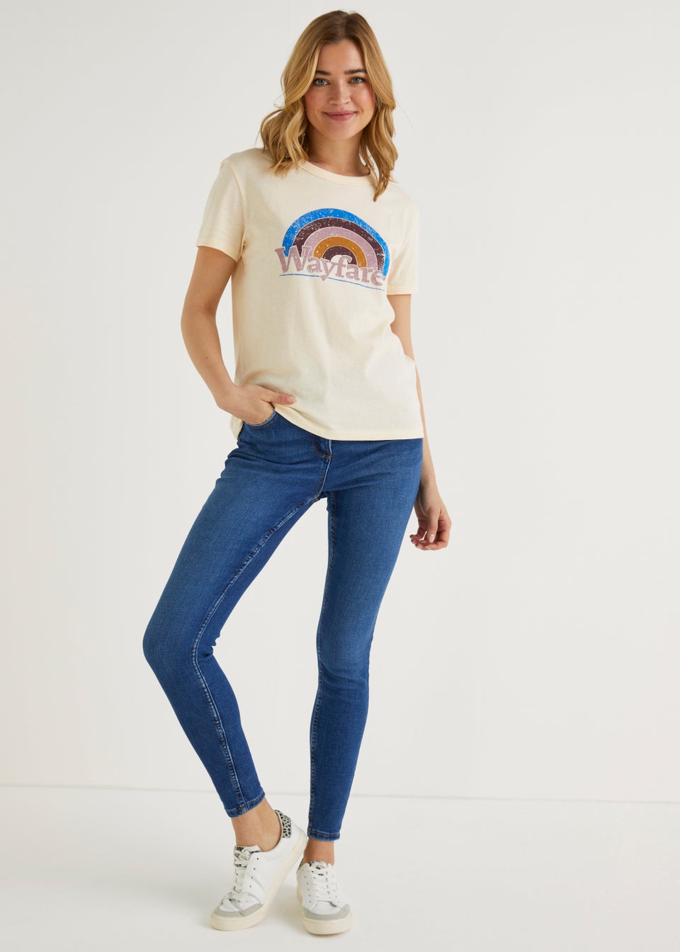 JDY Ecru Rainbow Print T-Shirt