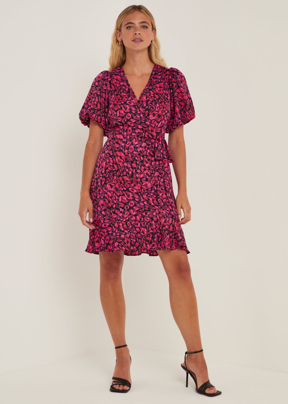Be Beau Pink Leopard Print Frill Mini Dress
