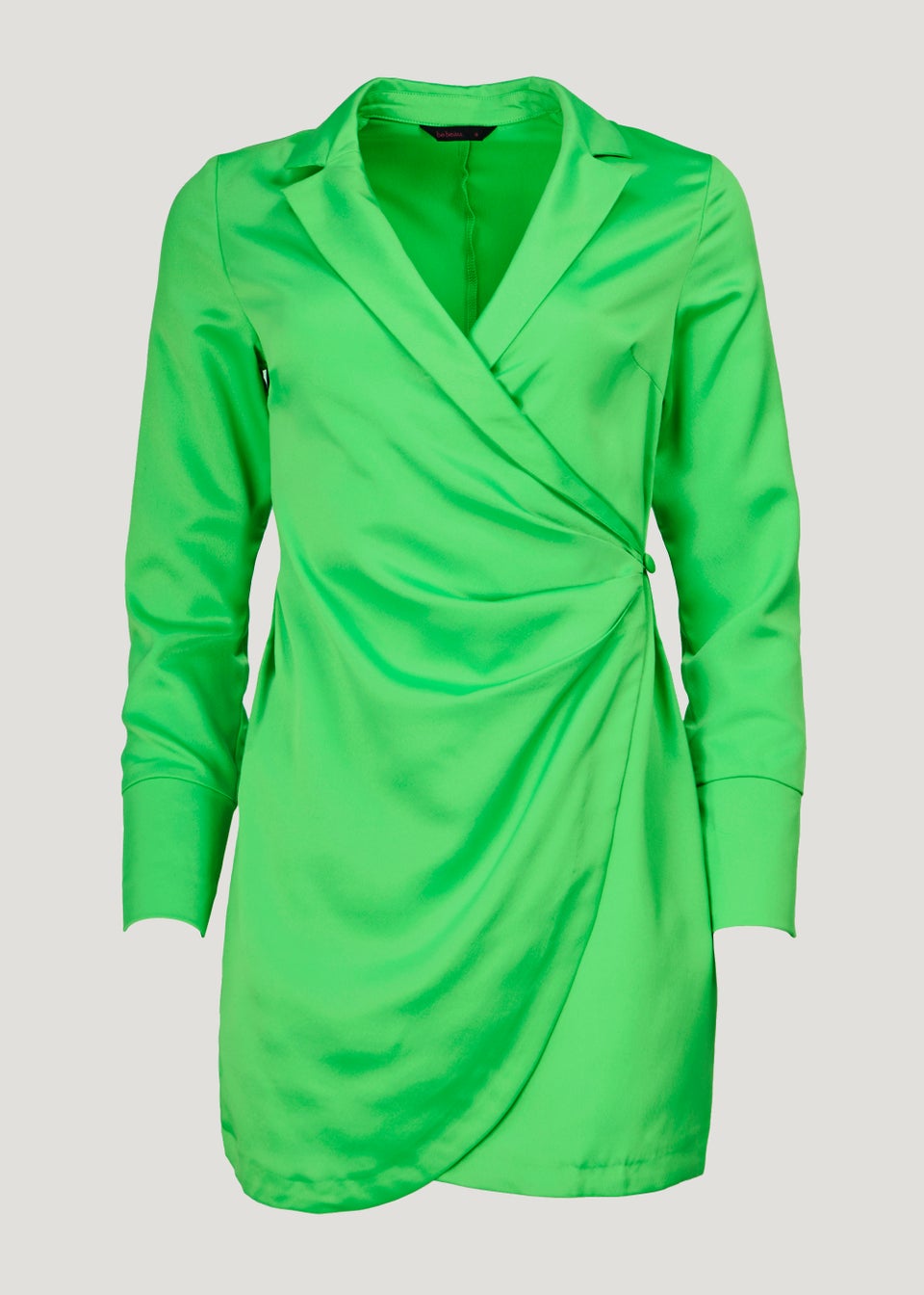 Be Beau Green Satin Long Sleeve Mini Dress
