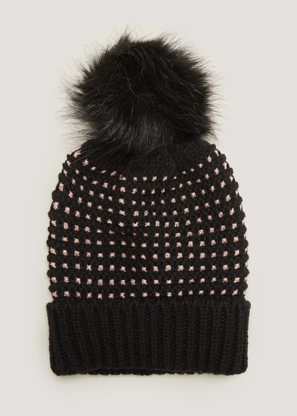 Black Waffle Metallic Beanie Hat