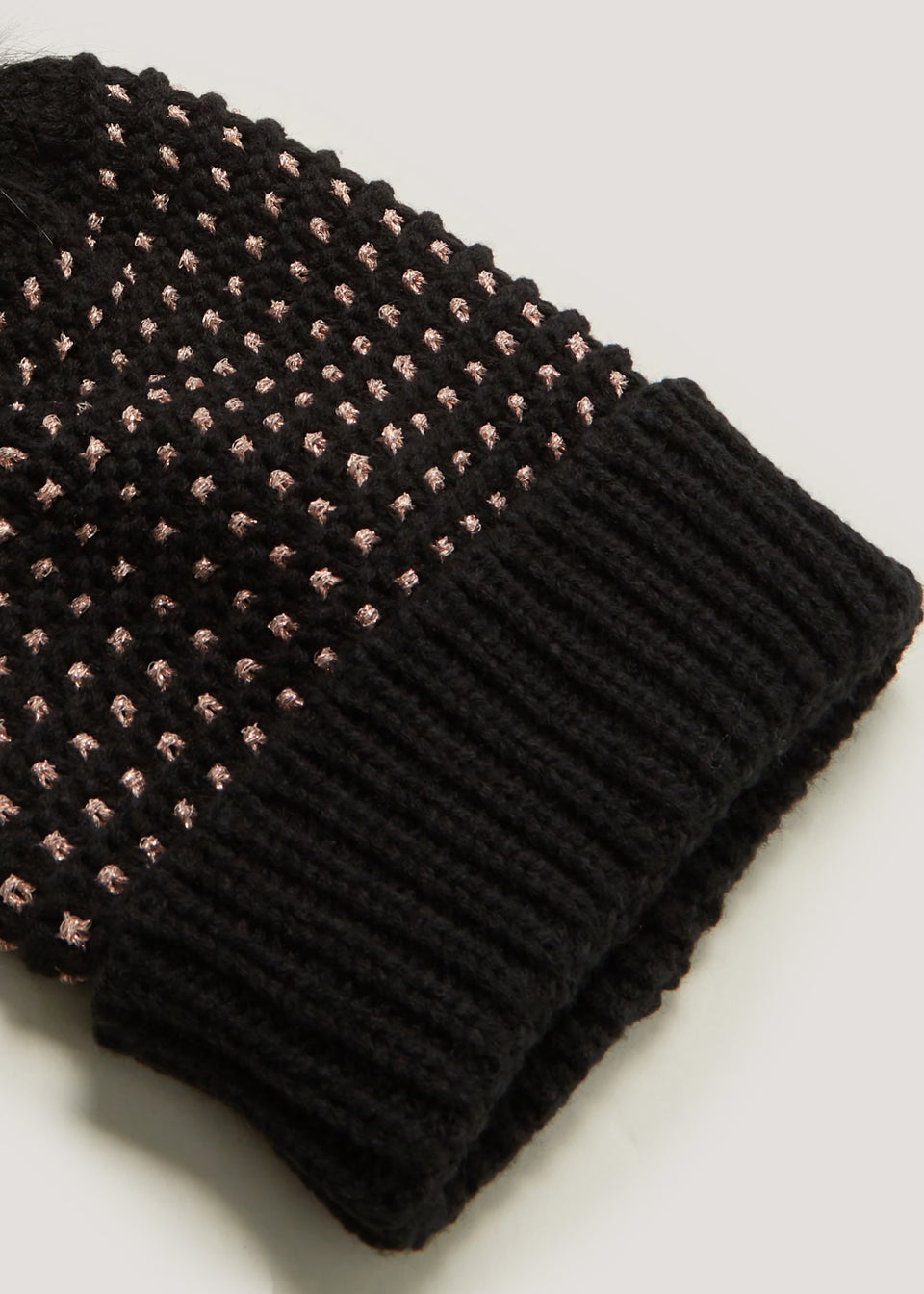 Black Waffle Metallic Beanie Hat